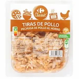 Pechuga de pollo al horno en tiras Carrefour sin gluten 140 g.