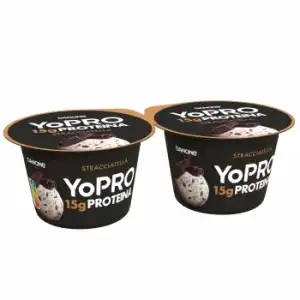 Postre lácteo de proteínas sabor stracciatella Danone Yopro sin gluten pack de 2 unidades de 160 g.