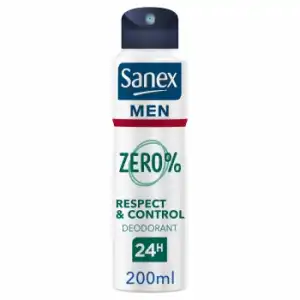 Desodorante en spray Respect & Control de olor 24h Zero% Sanex Men 200 ml.