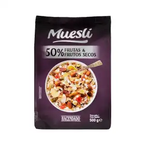 Muesli 50% frutas y frutos secos Hacendado Paquete 0.5 kg