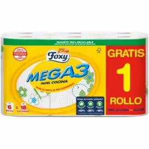 Papel de cocina Mega3 Foxy 6 rollos.