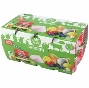 Yogur de fresa, de galleta, de plátano y de frutos del bosque, de limón y de coco Carrefour sin gluten pack de 16 unidades de 125 g.