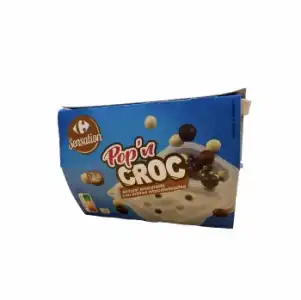 Yogur natural azucarado con bolitas de chocoleadas Pop ́n Croc Carrefour Sensation pack de 2 unidades de 122 g.