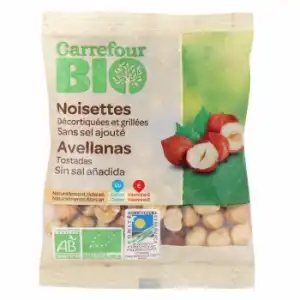 Avellanas tostadas sin sal añadida ecológicas Carrefour Bio 90 g.