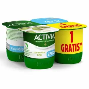 Bífidus desnatado con trozos de kiwi sin azúcar añadido Danone Activia sin gluten pack de 4 unidades de 120 g.