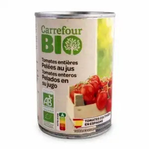 Tomate entero pelado ecológico Carrefour Bio 240 g.