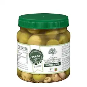 Aceitunas verdes tradicionales Dcoop partidas al natural