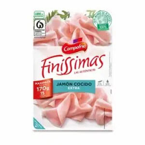 Jamón cocido extra en lonchas Campofrío - Finissimas sin gluten sin lactosa 170 g.