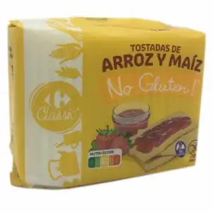 Tostadas de arroz y maíz Classic Carrefour sin gluten y sin lactosa 100 g.