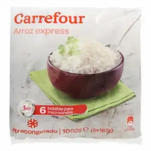 Arroz blanco precocido Carrefour pack de 6 unidades de 167 g.