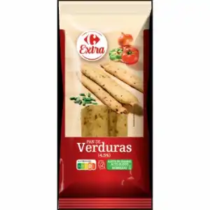 Barritas de pan crujientes con verduras Carrefour pack de 2 unidades de 90 g.