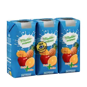 Fruta + leche Mediterráneo Hacendado 3 mini bricks X 330 ml