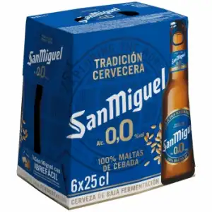 Cerveza San Miguel 0,0 sin alcohol pack de 6 botellas de 25 cl.