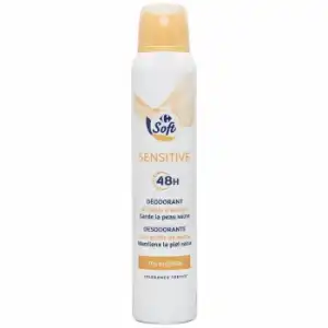 Desodorante en spray sensitive protección 48h aceite de avena 0% alcohol Carrefour Soft 200 ml.