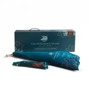 Estuche de jamón ibérico de bellota 100% raza ibérica Sánchez Romero Carvajal sin gluten pieza de 7 kg aprox + media caña de lomo de bellota 100% raza ibérica Sánchez Romero Carvajal sin gluten