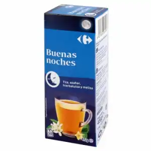 Infusión Buenas Noches con tila, azahar, hierbaluisa y melisa en bolsitas Carrefour 30 ud.