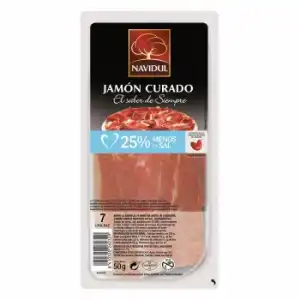 Jamón curado 25% menos de sal Navidul sin gluten 50 g.