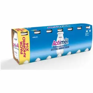 Leche fermentada líquida natural Danone - Actimel sin gluten pack de 14 unidades de 100 g.