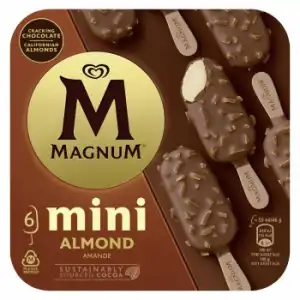 Mini bombón helado de vainilla con almendras Magnum sin gluten 6 ud.
