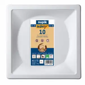 Set de 10 Platos Cuadrados Plástico NUPIK Naturgo 26 cm - Blanco