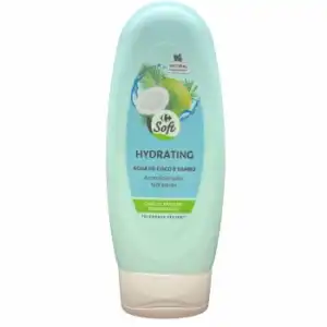 Acondicionador hidratante agua de coco & bambú para cabellos apagados deshidratados Carrefour Soft 300 ml.