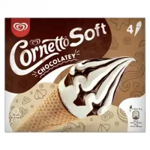 Conos con helado de nata y salsa de chocolate Soft Cornetto 4 ud.