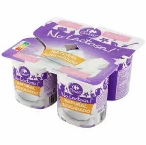 Leche fermentada azucarada natural Carrefour No Lactosa sin lactosa pack de 4 unidades de 125 g.