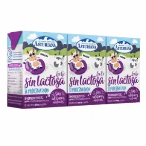 Leche semidesnatada Central Lechera Asturiana sin lactosa pack 3 brik de 200 ml.