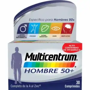 Multivitamínico y multimineral Hombre 50+ Multicentrum 30 comprimidos.