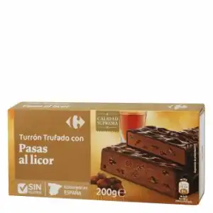 Turrón trufado con pasas al licor Carrefour sin gluten 250 g.