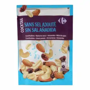 Cocktail de frutos secos sin sal añadida Carrefour 100 g.