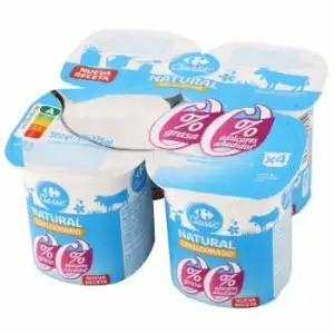 Leche fermentada desnatada natural edulcorado sin azúcar añadido Carrefour Classic' pack de 4 unidades de 125 g.