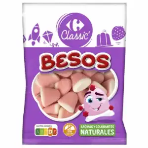 Besos de goma sabor fresa nata Carrefour Classic sin gluten 250 g.