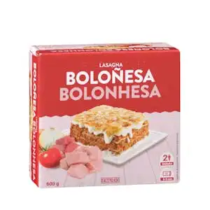 Lasaña a la boloñesa Hacendado ultracongelada Caja 0.6 kg