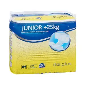 Pañal junior talla hasta 34 más de 25 kg Deliplus Paquete 20 ud