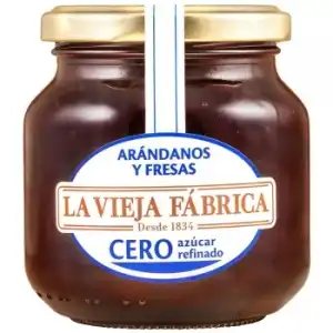 Mermelada de arándanos y fresas cero azúcar refinado La Vieja Fábrica sin gluten 280 g.