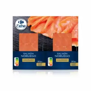 Salmón ahumado noruego Extra Carrefour pack de 2 unidades de 180 g.