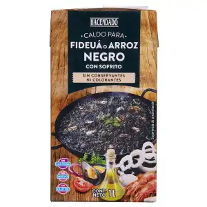 Caldo para fideuá o arroz negro Hacendado con sofrito Brick 1 L