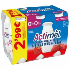 Leche fermentada líquida desnatada con fresa Danone - Actimel pack de 6 unidades de 100 g.