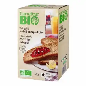 Pan tostado elaborado con harina de trigo integral 32 % ecológico Carrefour Bio 250 g.