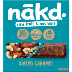 Barritas de Fruta y Frutos Secos con Sal de Mar y un Toque de Caramelo sin Azúcar Añadido Nakd 4 ud.