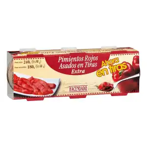 Pimientos rojos asados Hacendado en tiras extra 3 latas X 0.06 kg