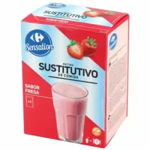 Batido sustitutivo sabor fresa Sensation Carrefour pack de 6 unidades de 42 g.