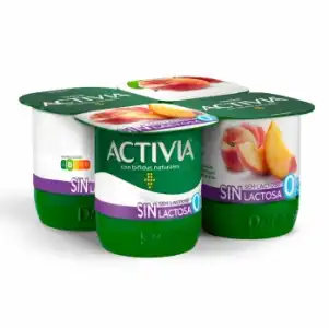 Bífidus desnatado con melocotón Danone Activia sin lactosa pack de 4 unidades de 120 g.