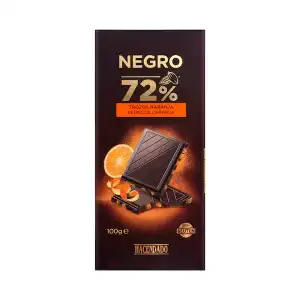 Chocolate negro 72% cacao Hacendado con trozos de naranja Tableta 0.1 kg