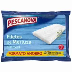 Filetes de merluza sin piel ultracongelados Pescanova 800 g.