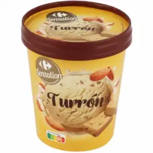 Helado de turrón y trocitos de almendra caramelizada Carrefour Sensation 350 g.