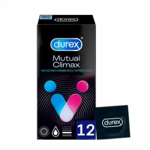 Preservativos con puntos y estrías para ella y efecto retardante eyaculación para él Mutual Clímax Durex 12 ud.