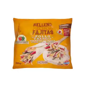 Relleno fajitas pollo, pimientos y cebolla Hacendado ultracongelado Paquete 0.3 kg