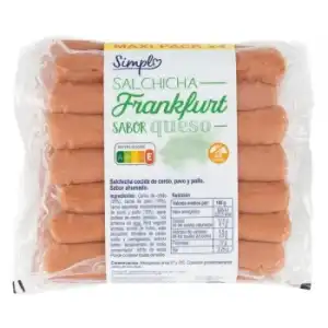 Salchichas frankfurt sabor queso Simpl sin gluten pack de 4 unidades de 140 g.